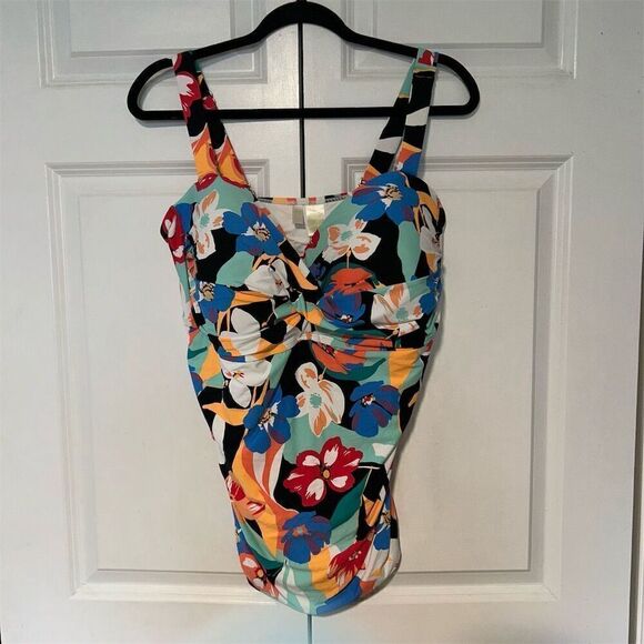 Anne Cole Women's Plus Size 22W Floral two-Piece Swimsuit Multicolor Twist Front - Picture 2 of 13